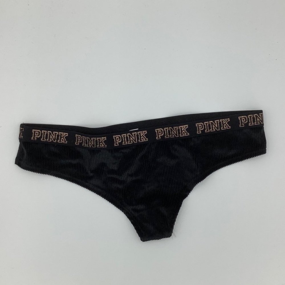 New Victoria’s Secret PINK Lurex Logo Ribbed Velvet Thong Panties - XSmall